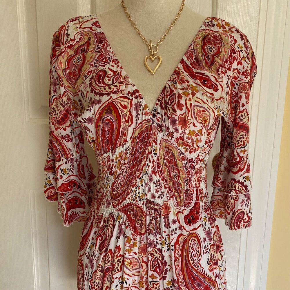 PARADISE "Ooh Darling" 3/4 sleeve mini dress, red, S, EUC